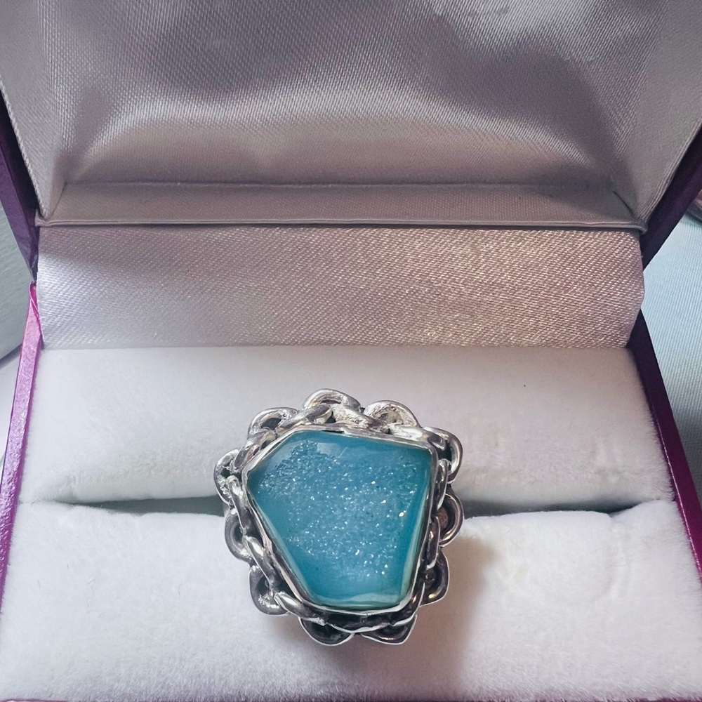 Blue Druzy Quartz Ring